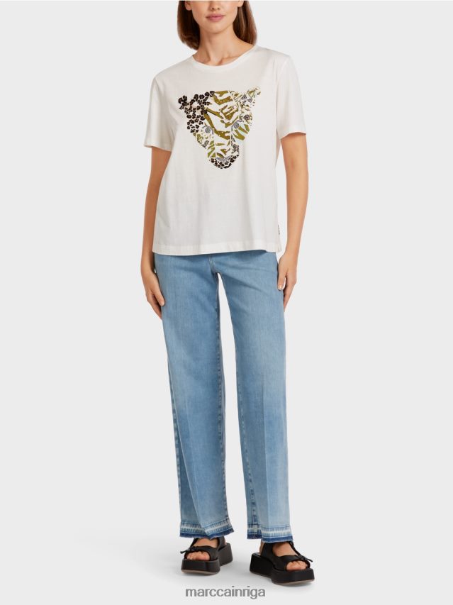 apģērbs gandrīz balts VRBHXD1425 Marc Cain t-krekls ar leoparda galvas motīvu