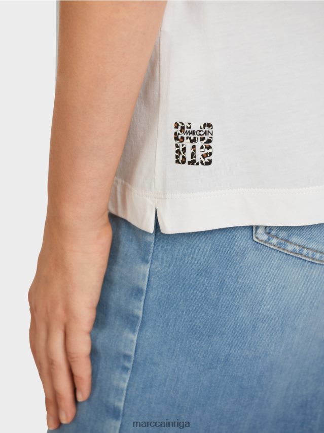 apģērbs gandrīz balts VRBHXD1425 Marc Cain t-krekls ar leoparda galvas motīvu