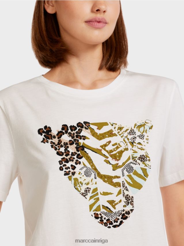 apģērbs gandrīz balts VRBHXD1425 Marc Cain t-krekls ar leoparda galvas motīvu