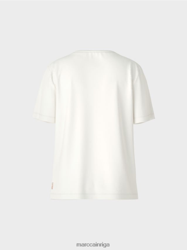 apģērbs gandrīz balts VRBHXD1431 Marc Cain t-krekls ar leoparda un burtu apdruku