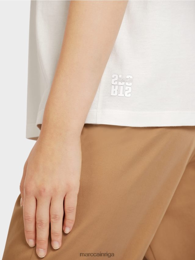 apģērbs gandrīz balts VRBHXD1436 Marc Cain t-krekls ar leoparda un burtu apdruku