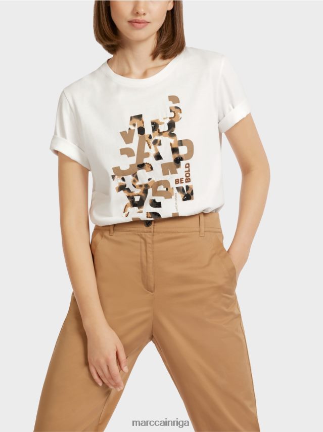 apģērbs gandrīz balts VRBHXD1436 Marc Cain t-krekls ar leoparda un burtu apdruku