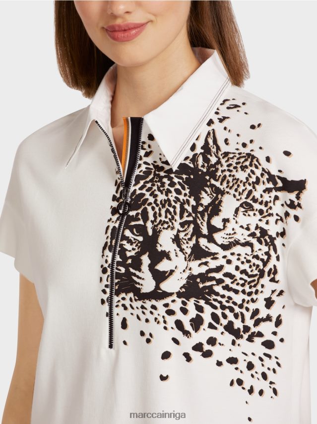 apģērbs gandrīz balts VRBHXD1437 Marc Cain polo krekls ar leoparda apdruku