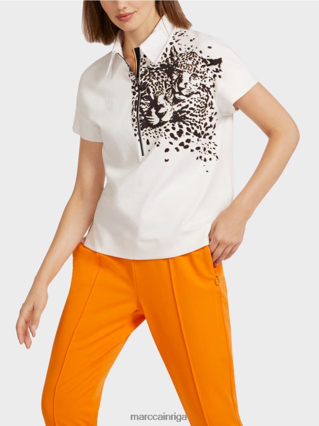 apģērbs gandrīz balts VRBHXD1437 Marc Cain polo krekls ar leoparda apdruku