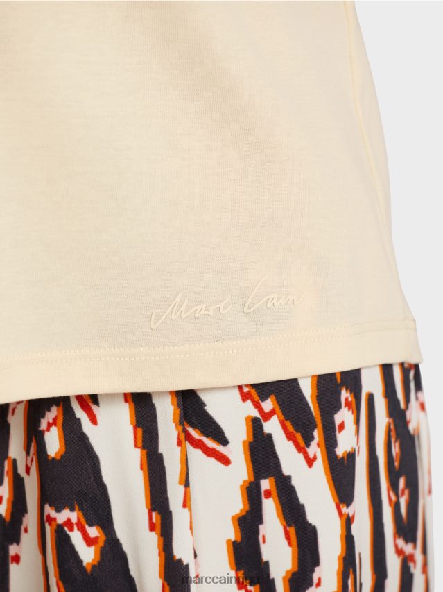 apģērbs krēms VRBHXD1374 Marc Cain vienkāršs t-krekls ar v veida kakla izgriezumu