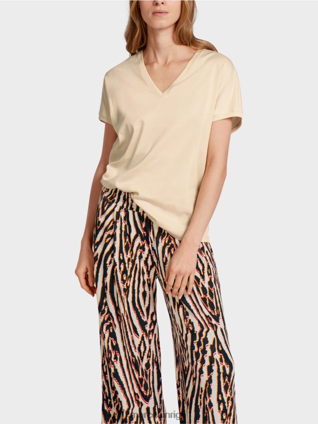 apģērbs krēms VRBHXD1374 Marc Cain vienkāršs t-krekls ar v veida kakla izgriezumu