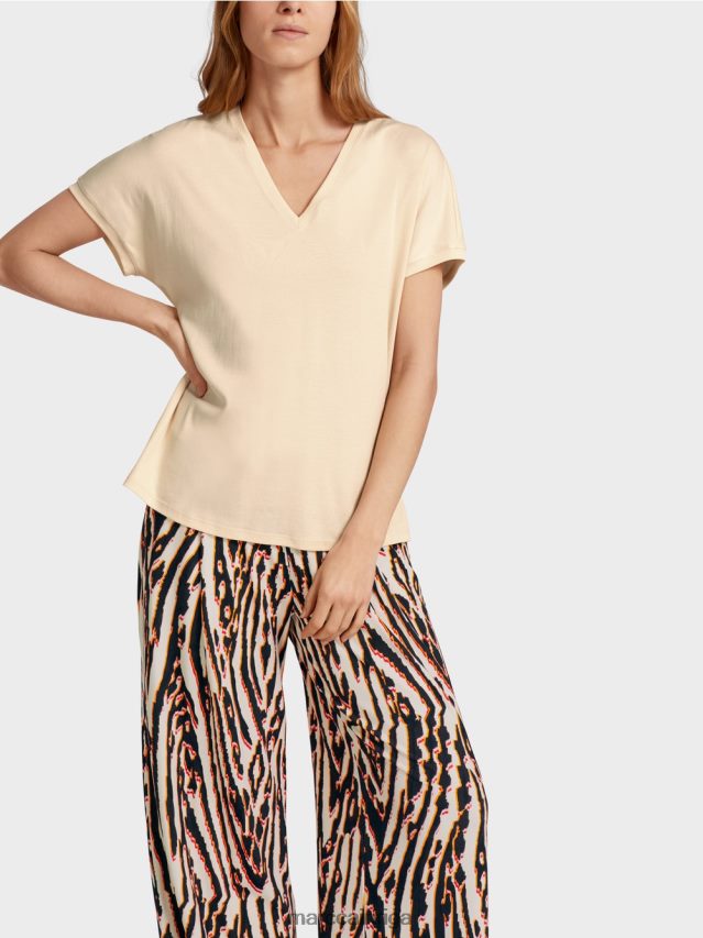 apģērbs krēms VRBHXD1374 Marc Cain vienkāršs t-krekls ar v veida kakla izgriezumu