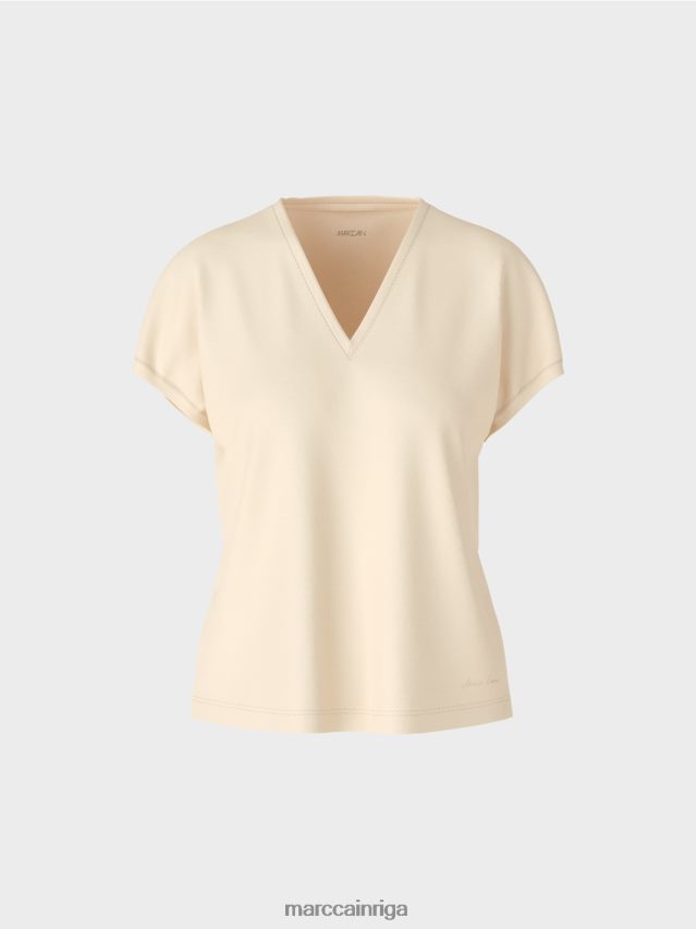apģērbs krēms VRBHXD1374 Marc Cain vienkāršs t-krekls ar v veida kakla izgriezumu