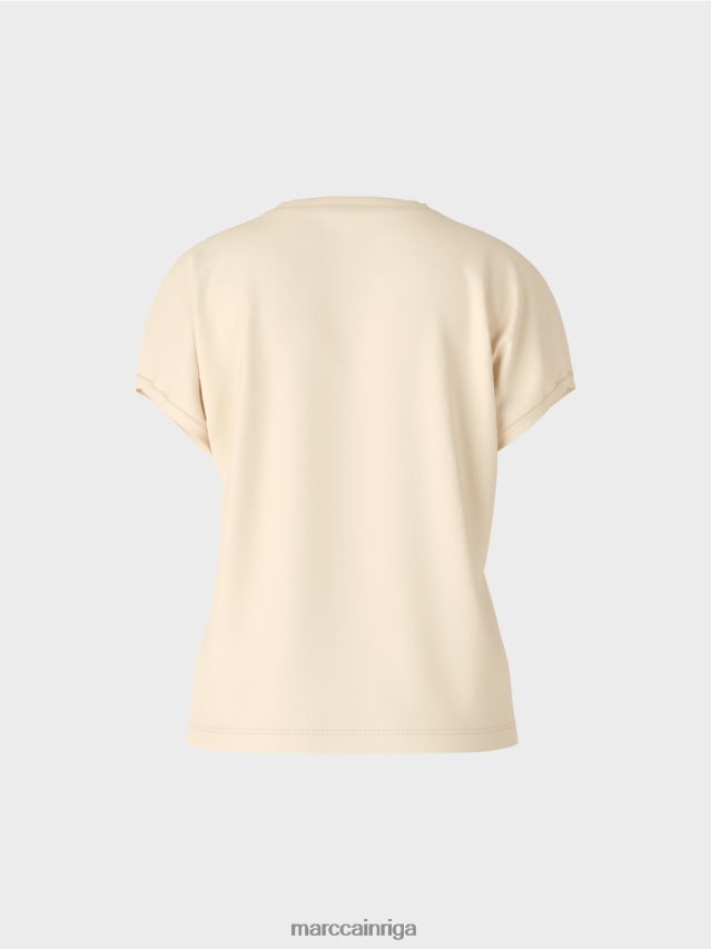 apģērbs krēms VRBHXD1374 Marc Cain vienkāršs t-krekls ar v veida kakla izgriezumu