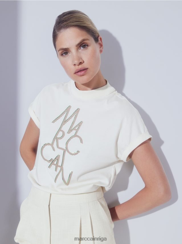 apģērbs krēms VRBHXD1445 Marc Cain \"pārdomāt kopā\" ​​pagriežams t-krekls