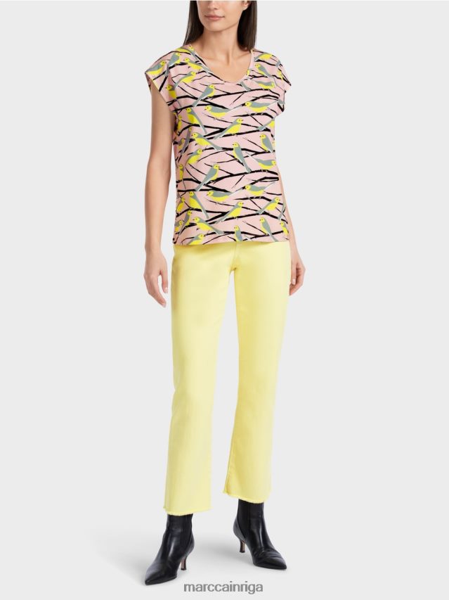 apģērbs mīksts pulveris rozā VRBHXD1316 Marc Cain putnu dizaina t-krekls bez piedurknēm