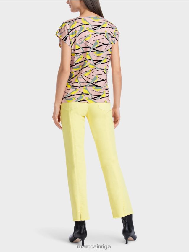 apģērbs mīksts pulveris rozā VRBHXD1316 Marc Cain putnu dizaina t-krekls bez piedurknēm