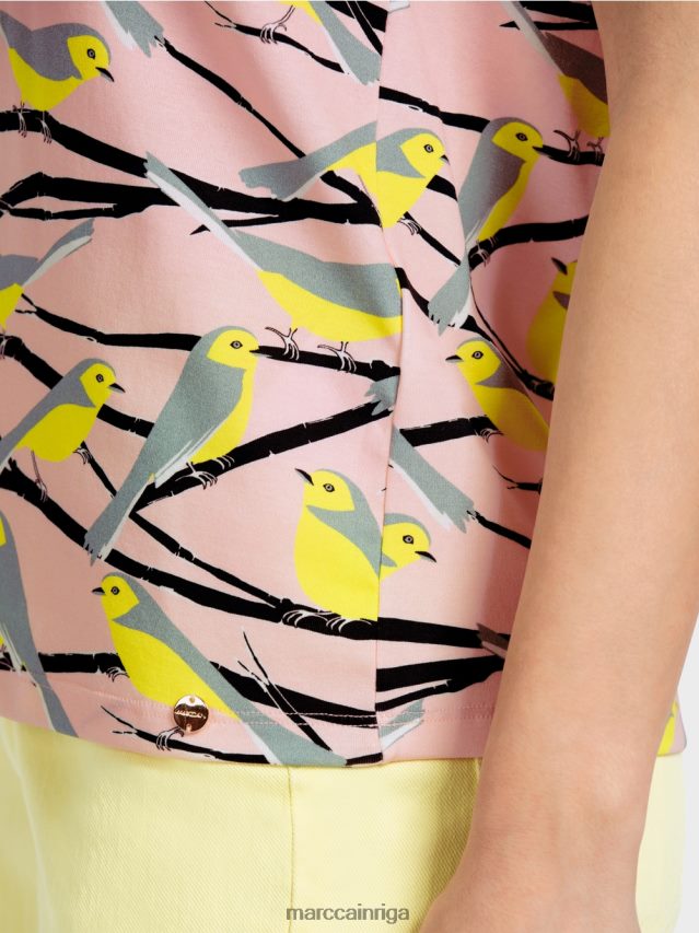 apģērbs mīksts pulveris rozā VRBHXD1316 Marc Cain putnu dizaina t-krekls bez piedurknēm