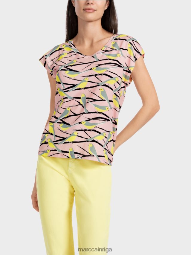 apģērbs mīksts pulveris rozā VRBHXD1316 Marc Cain putnu dizaina t-krekls bez piedurknēm