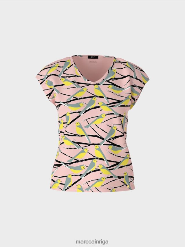 apģērbs mīksts pulveris rozā VRBHXD1316 Marc Cain putnu dizaina t-krekls bez piedurknēm