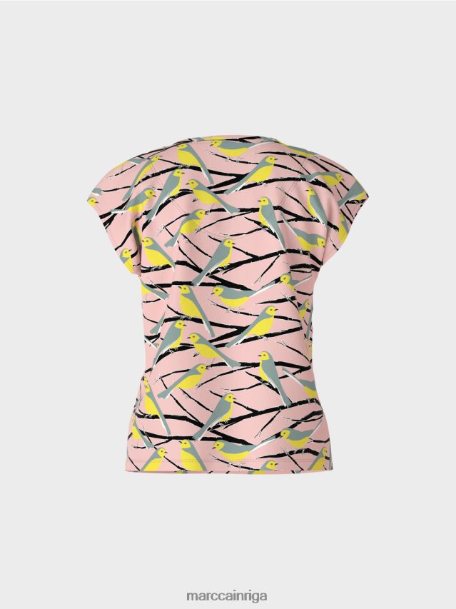 apģērbs mīksts pulveris rozā VRBHXD1316 Marc Cain putnu dizaina t-krekls bez piedurknēm