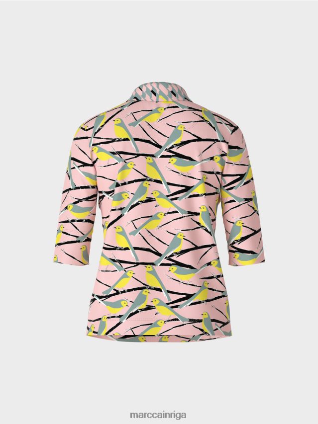 apģērbs mīksts pulveris rozā VRBHXD1320 Marc Cain putnu dizaina polo krekls