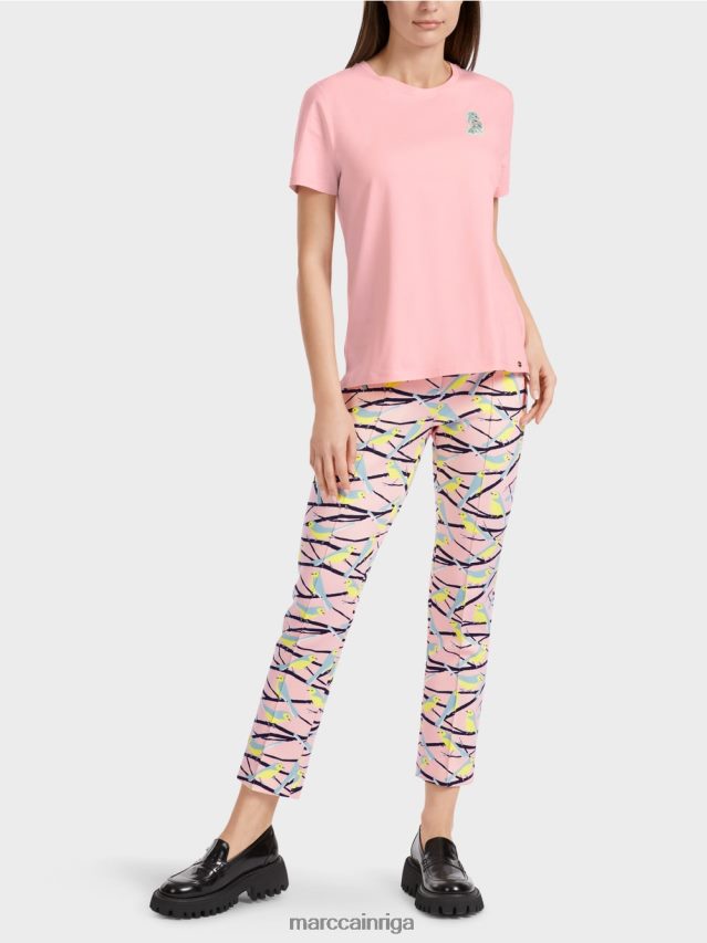 apģērbs mīksts pulveris rozā VRBHXD1326 Marc Cain t-krekls ar putnu aplikāciju