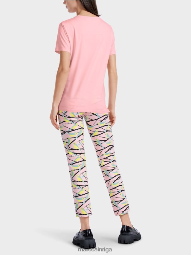 apģērbs mīksts pulveris rozā VRBHXD1326 Marc Cain t-krekls ar putnu aplikāciju