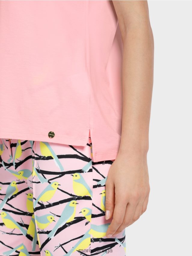 apģērbs mīksts pulveris rozā VRBHXD1326 Marc Cain t-krekls ar putnu aplikāciju