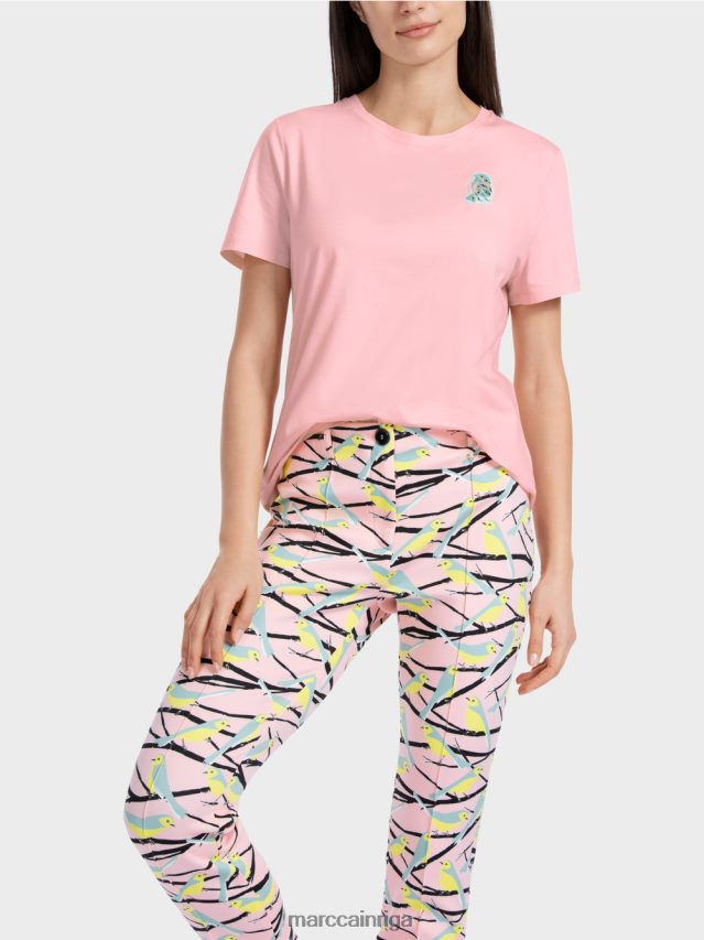 apģērbs mīksts pulveris rozā VRBHXD1326 Marc Cain t-krekls ar putnu aplikāciju