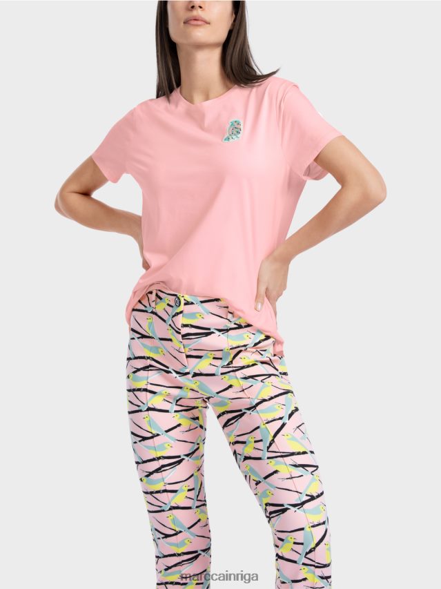 apģērbs mīksts pulveris rozā VRBHXD1326 Marc Cain t-krekls ar putnu aplikāciju