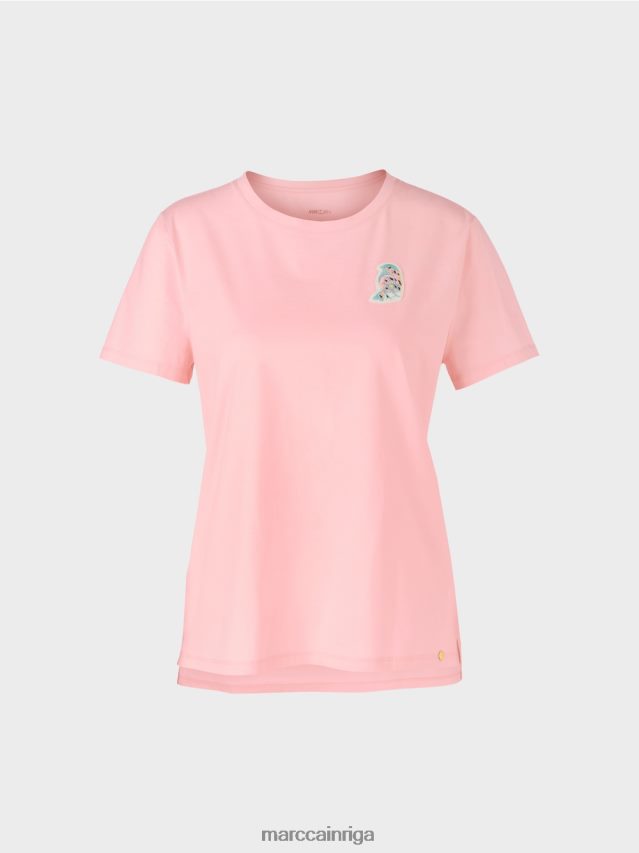 apģērbs mīksts pulveris rozā VRBHXD1326 Marc Cain t-krekls ar putnu aplikāciju