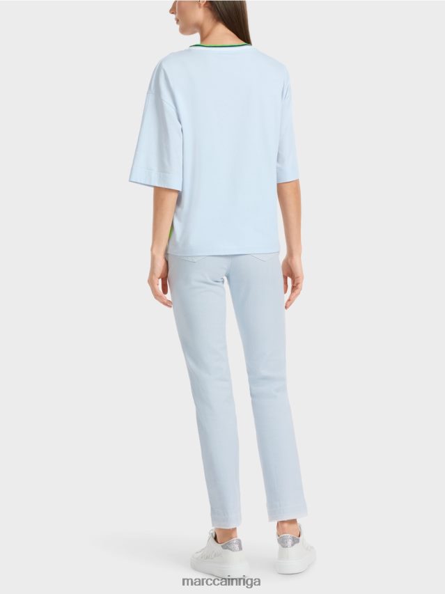 apģērbs mīksts pulveris zils VRBHXD1295 Marc Cain \"pārdomājiet kopā\" ​​t-kreklu