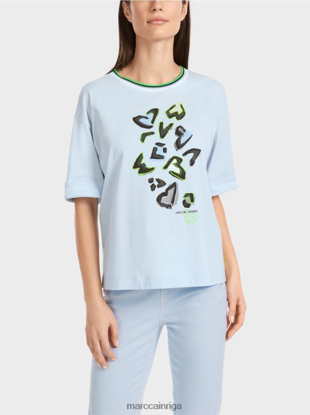 apģērbs mīksts pulveris zils VRBHXD1295 Marc Cain \"pārdomājiet kopā\" ​​t-kreklu
