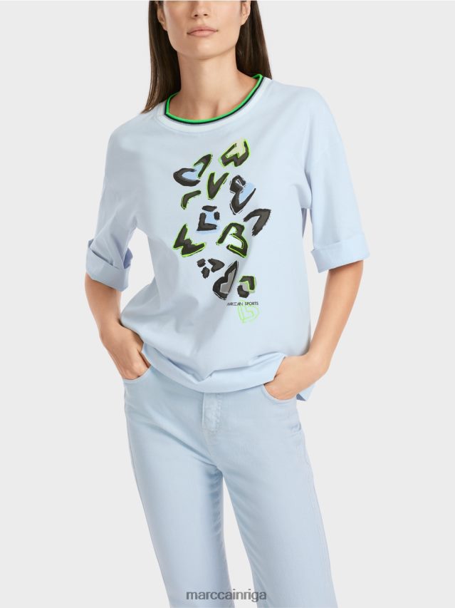 apģērbs mīksts pulveris zils VRBHXD1295 Marc Cain \"pārdomājiet kopā\" ​​t-kreklu