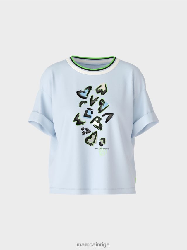 apģērbs mīksts pulveris zils VRBHXD1295 Marc Cain \"pārdomājiet kopā\" ​​t-kreklu