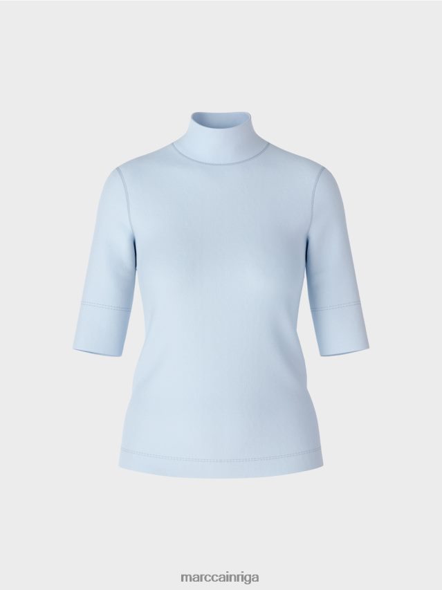 apģērbs mīksts pulveris zils VRBHXD1297 Marc Cain krekls ar stāvapkakli un 3/4 piedurknēm