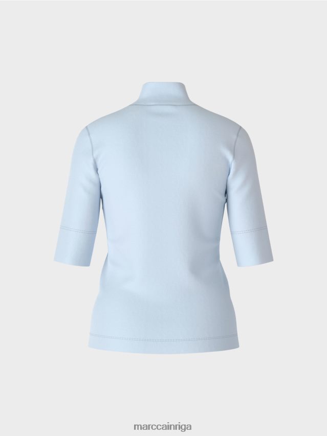 apģērbs mīksts pulveris zils VRBHXD1297 Marc Cain krekls ar stāvapkakli un 3/4 piedurknēm