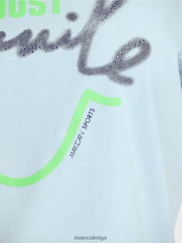 apģērbs mīksts pulveris zils VRBHXD1303 Marc Cain \"pārdomājiet kopā\" ​​t-krekls ar spīdumiem