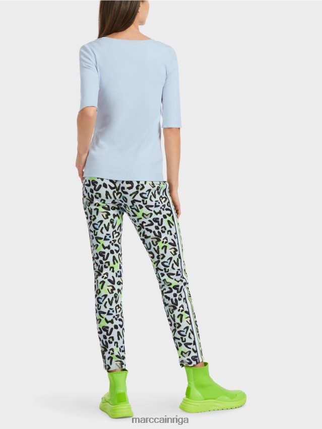 apģērbs mīksts pulveris zils VRBHXD1305 Marc Cain vienkāršs t-krekls ar 3/4 piedurknēm