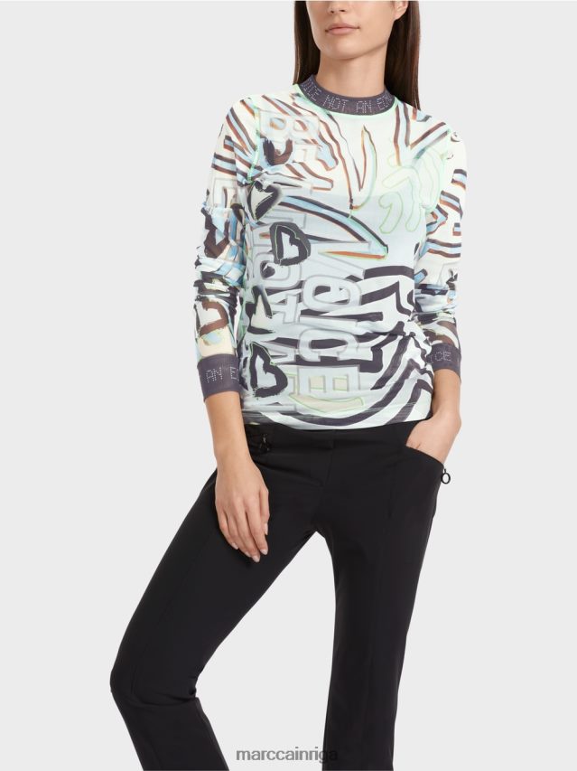 apģērbs mīksts pulveris zils VRBHXD1306 Marc Cain elastīgs tilla krekls ar garām piedurknēm