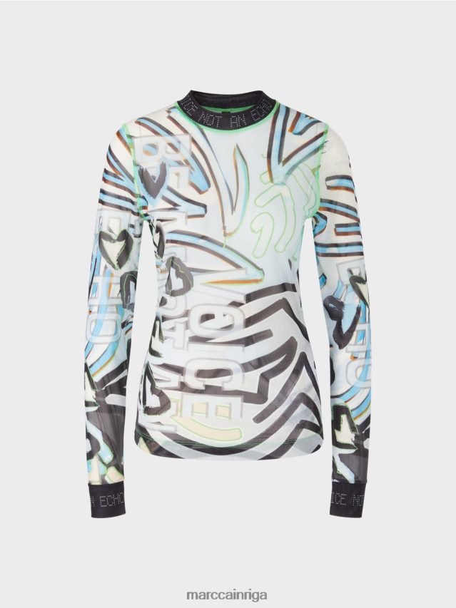 apģērbs mīksts pulveris zils VRBHXD1306 Marc Cain elastīgs tilla krekls ar garām piedurknēm