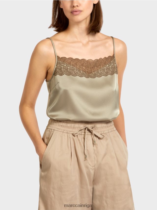 apģērbs maiga taupe VRBHXD1411 Marc Cain tops ar mežģīņu dekoltē