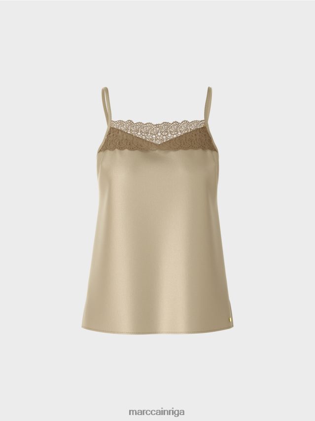 apģērbs maiga taupe VRBHXD1411 Marc Cain tops ar mežģīņu dekoltē