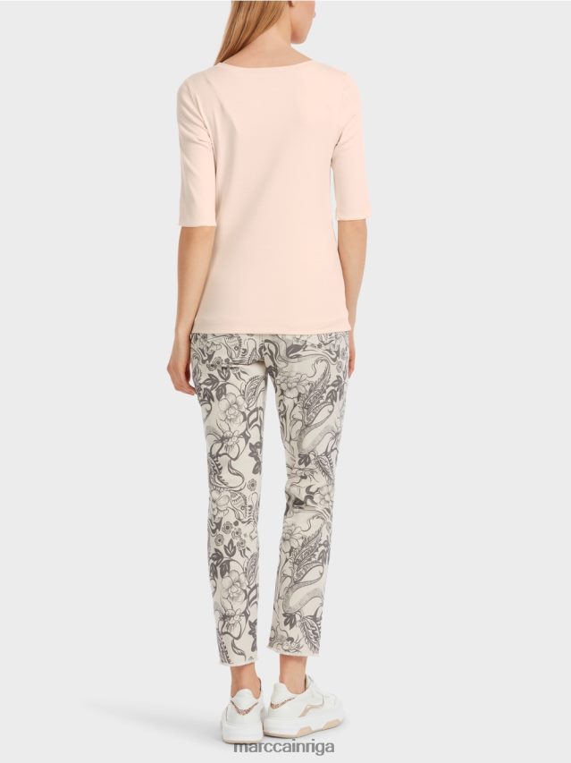 apģērbs mandeļu zieds VRBHXD1234 Marc Cain vienkāršs t-krekls ar 3/4 piedurknēm