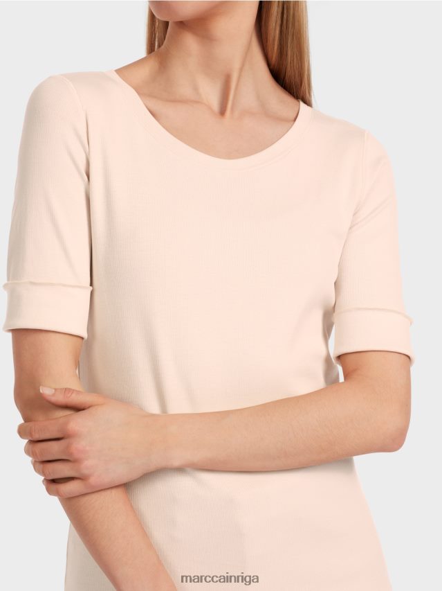 apģērbs mandeļu zieds VRBHXD1234 Marc Cain vienkāršs t-krekls ar 3/4 piedurknēm