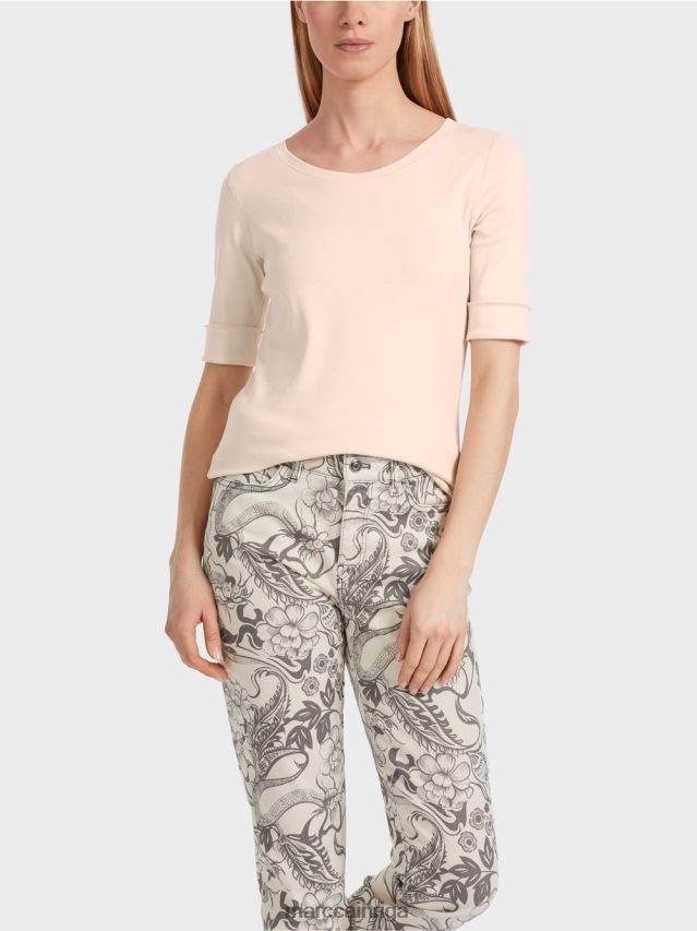 apģērbs mandeļu zieds VRBHXD1234 Marc Cain vienkāršs t-krekls ar 3/4 piedurknēm