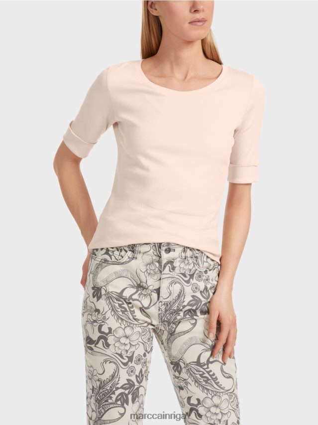 apģērbs mandeļu zieds VRBHXD1234 Marc Cain vienkāršs t-krekls ar 3/4 piedurknēm