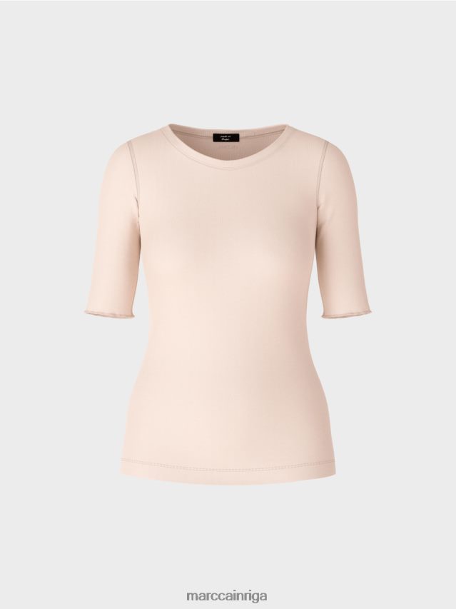 apģērbs mandeļu zieds VRBHXD1234 Marc Cain vienkāršs t-krekls ar 3/4 piedurknēm