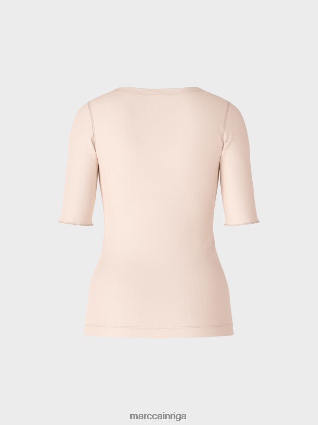 apģērbs mandeļu zieds VRBHXD1234 Marc Cain vienkāršs t-krekls ar 3/4 piedurknēm