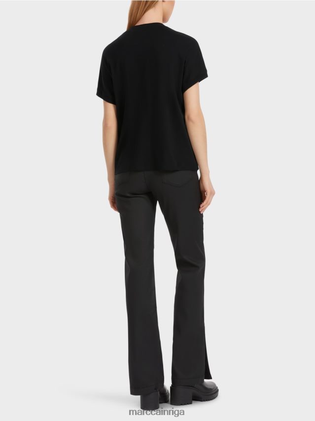 apģērbs melns VRBHXD1251 Marc Cain t-krekls ar pērlīšu apkakli