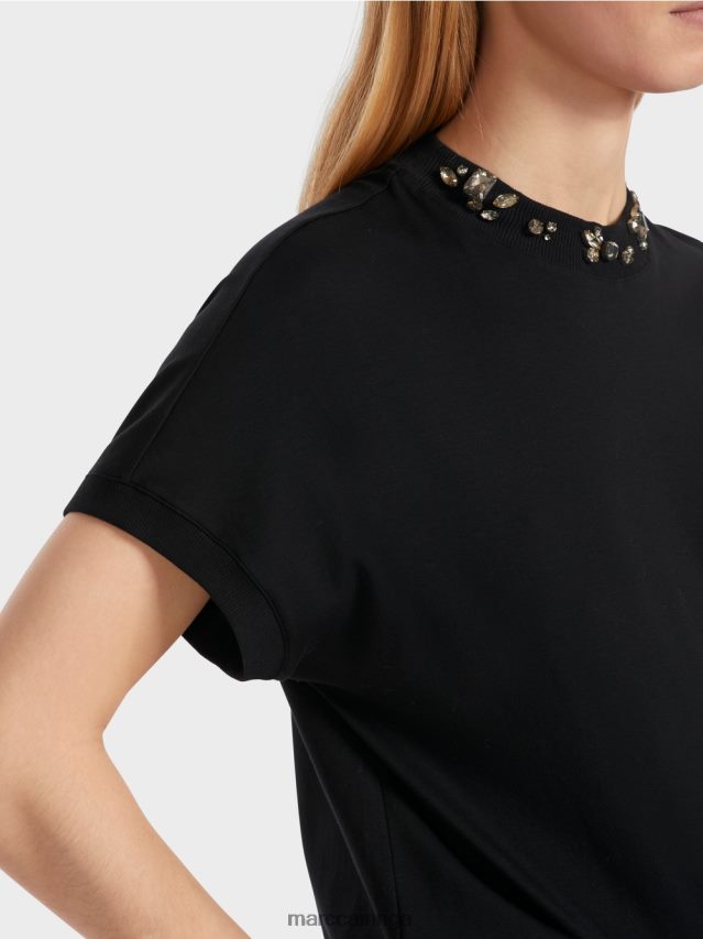 apģērbs melns VRBHXD1251 Marc Cain t-krekls ar pērlīšu apkakli