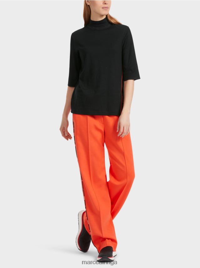 apģērbs melns VRBHXD1260 Marc Cain kokvilnas rievu krekls ar stāvu apkakli