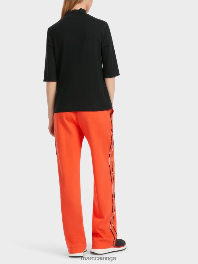 apģērbs melns VRBHXD1260 Marc Cain kokvilnas rievu krekls ar stāvu apkakli