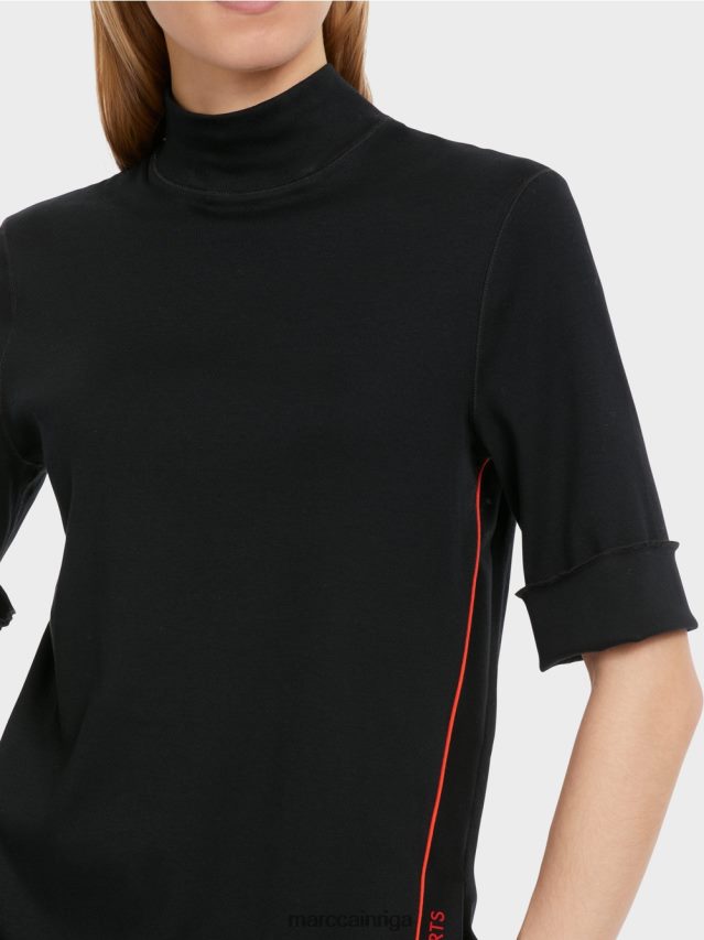 apģērbs melns VRBHXD1260 Marc Cain kokvilnas rievu krekls ar stāvu apkakli